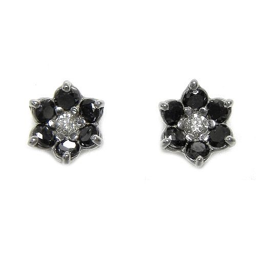 ブラックダイヤモンド ピアス D0.44ct/0.06ct フラワー ホワイト
