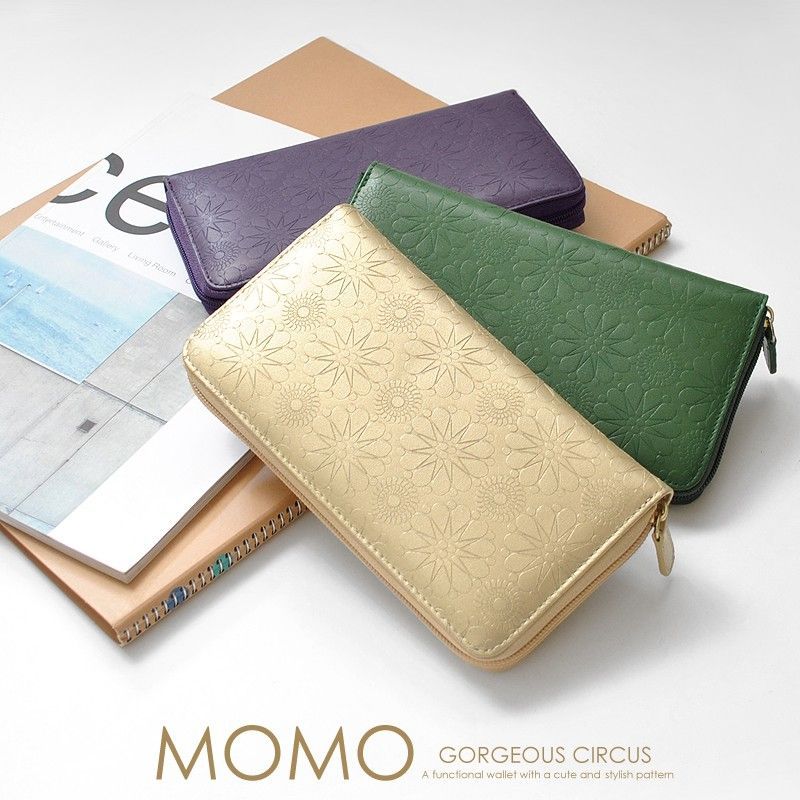 財布 レディース 長財布 型押し 可愛い かわいい 大人 牛革 MOMO