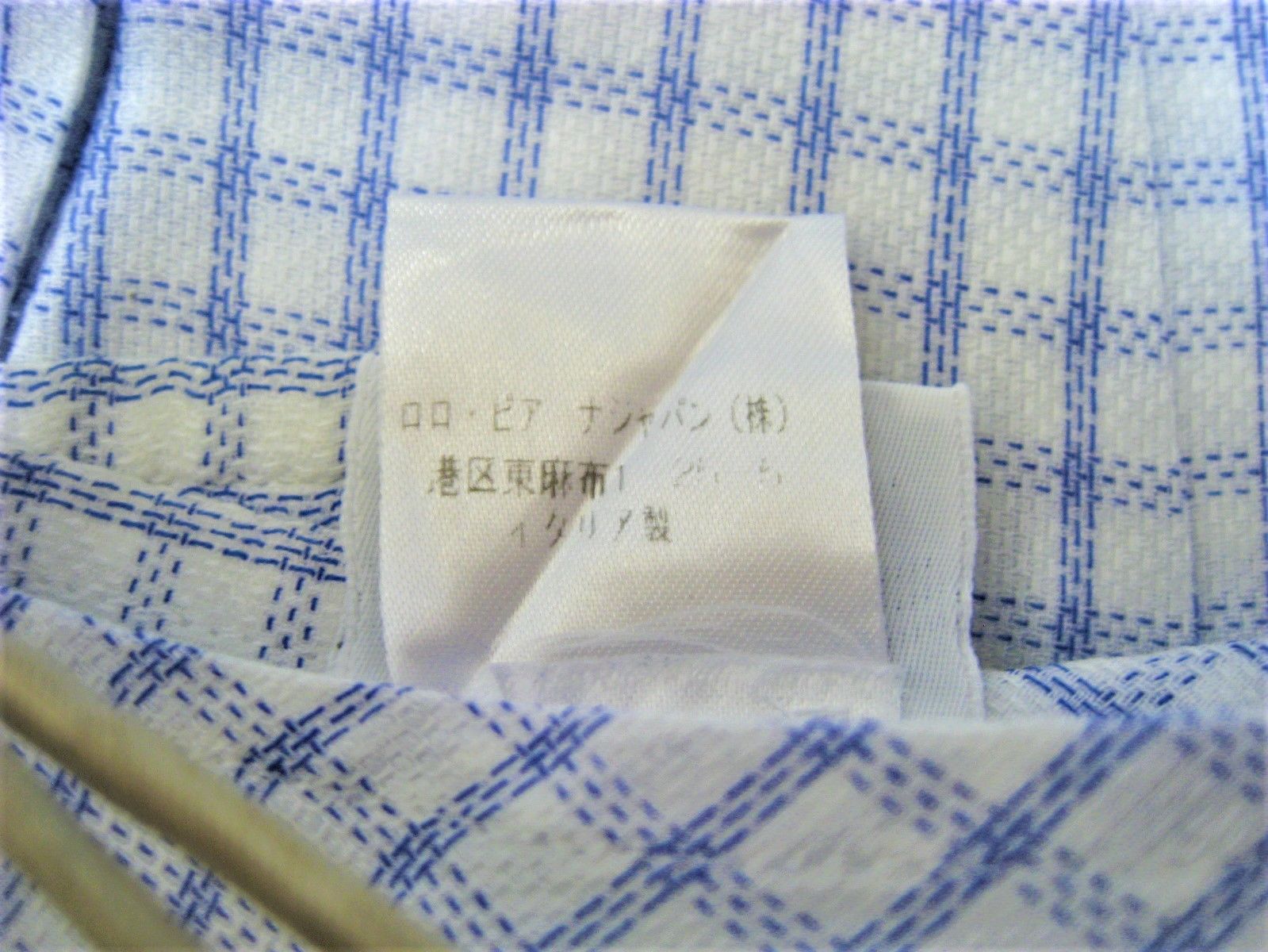 極美品イタリー製 ロロピアーナ シャツ 白地に鮮やかなブルーの格子  