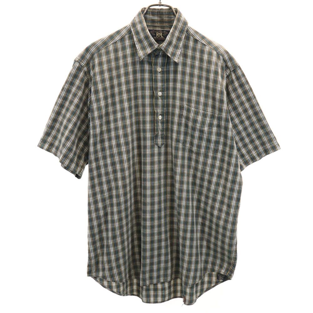 RRL 90s オールド 赤3星 初期タグ チェック柄 半袖 ハーフボタン シャツ M グリーン系 ダブルアールエル RALPH LAUREN プルオーバー メンズ