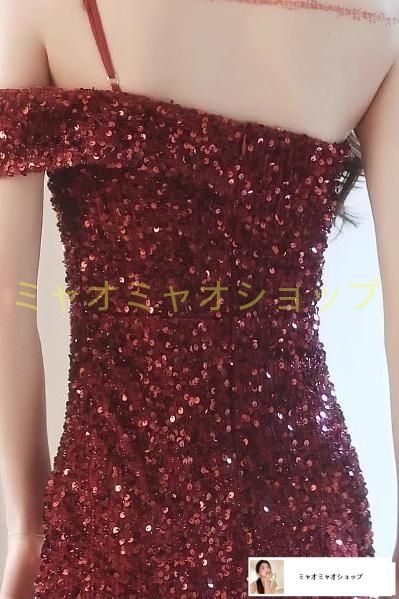 キャバドレス ロング スパンコール ワンショルダー スリット セクシー 結婚式 二次会 同窓会 披露宴 パーティー ナイト 成人式 上品 裏地あり サイズ S M L XL CAMPINGPARCCENTRAL_COM