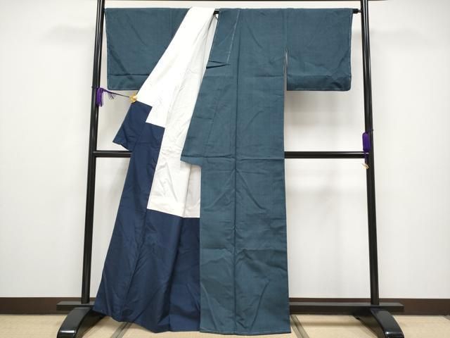 平和屋本店□極上 本場結城紬 重要無形文化財 色無地 鉄御納戸色 逸品