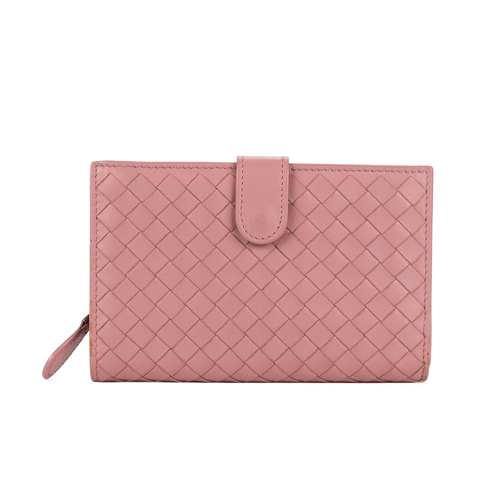 BOTTEGA VENETA ボッテガヴェネタコンパクトジップ 二つ折り財布紫イントレチャートレザーA