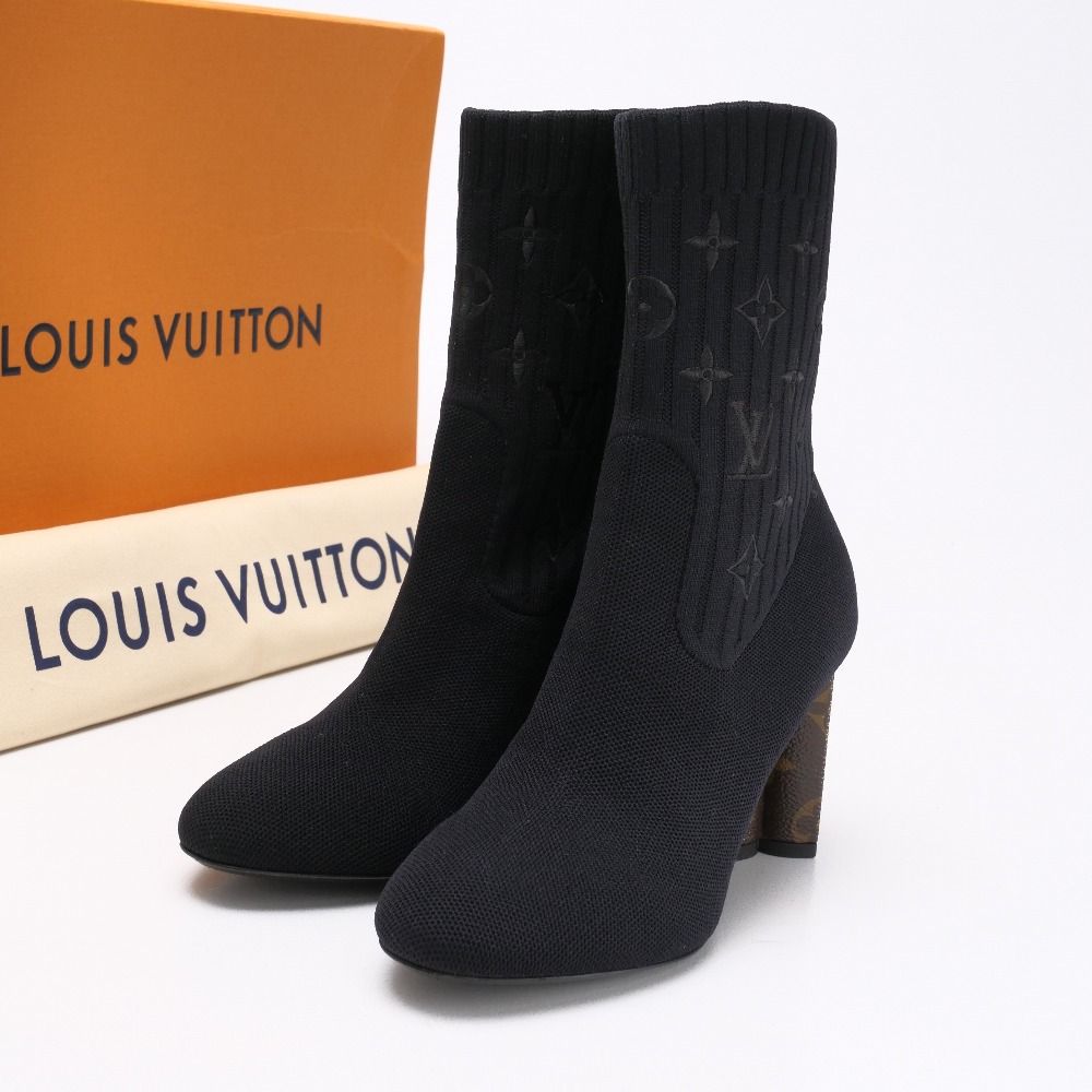 LOUIS VUITTON ルイ ヴィトン ブーツ サイズ37 シルエットライン アンクルブーツ モノグラム フラワー ヒール イタリア製 ブランド古着 20250429|RA4356