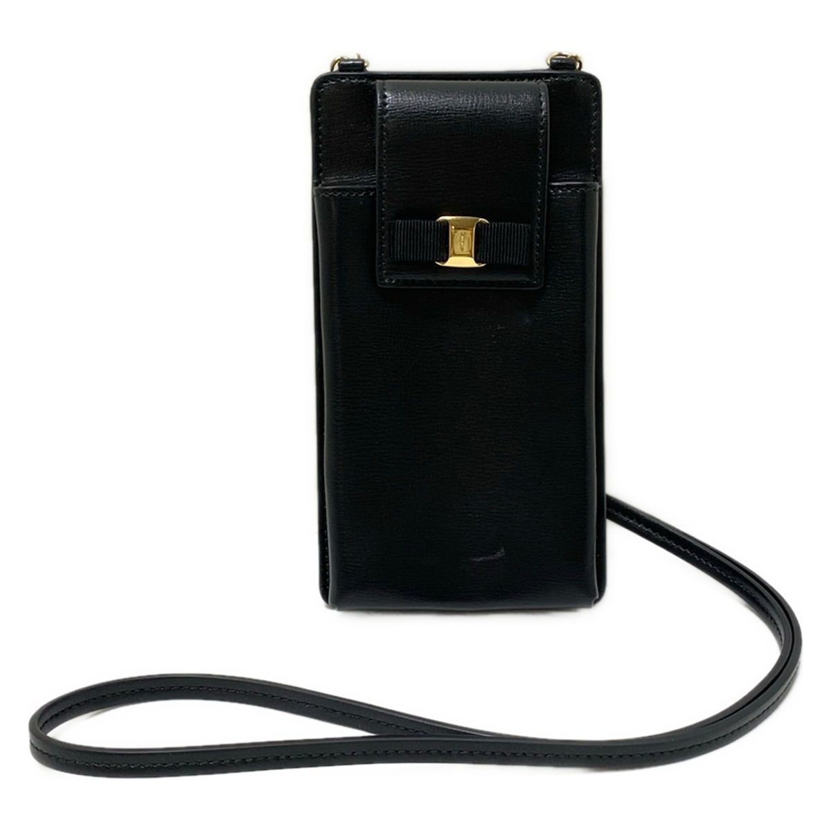 FERRAGAMO SalvatoreFerragamo サルバトーレフェラガモ 携帯電話ケース ヴァラ 黒×ゴールド スマートフォンケース レザー