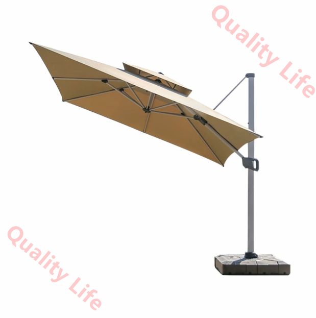 パラソル ガーデンパラソル 風に強い 撥水 UVカット 幅250|300cm 5段階の傾斜角度 チルト機能付|クランク開閉 360°回転 200kg水タンクベース付き アウトドア用 折りたたみ ハンギングパラソル 家庭での使用 商業利用自立式 250CM