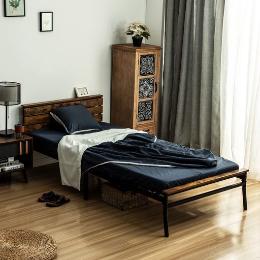 オーエスジェイ(OSJ)パイプベッドシングルベッド折りたたみベッドフレーム宮棚二つ折り木製ウッド