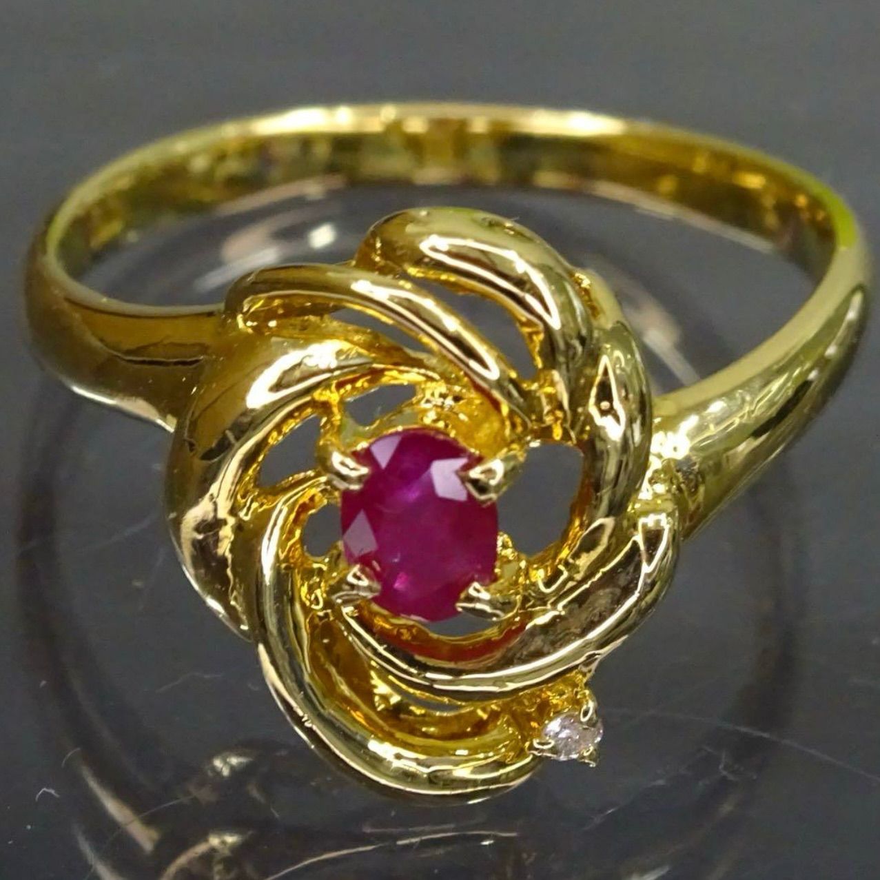 18金 K18 ゴールド GOLD 750 天然ルビー1石 天然ダイヤモンド1粒