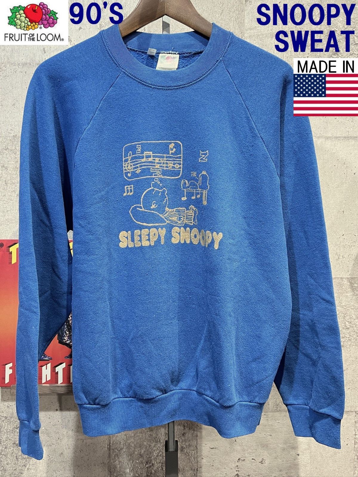 90'S USA製 FRUIT OF THE LOOM スヌーピー クルー スウェット L ピーナッツ PEANUT SNOOPY トレーナー