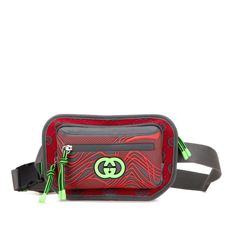 グッチ GGナイロン ベルトバッグ ボディバッグ ウエストバッグ 752102 グレー レッド ナイロン ラバー レディース GUCCI 222-32366