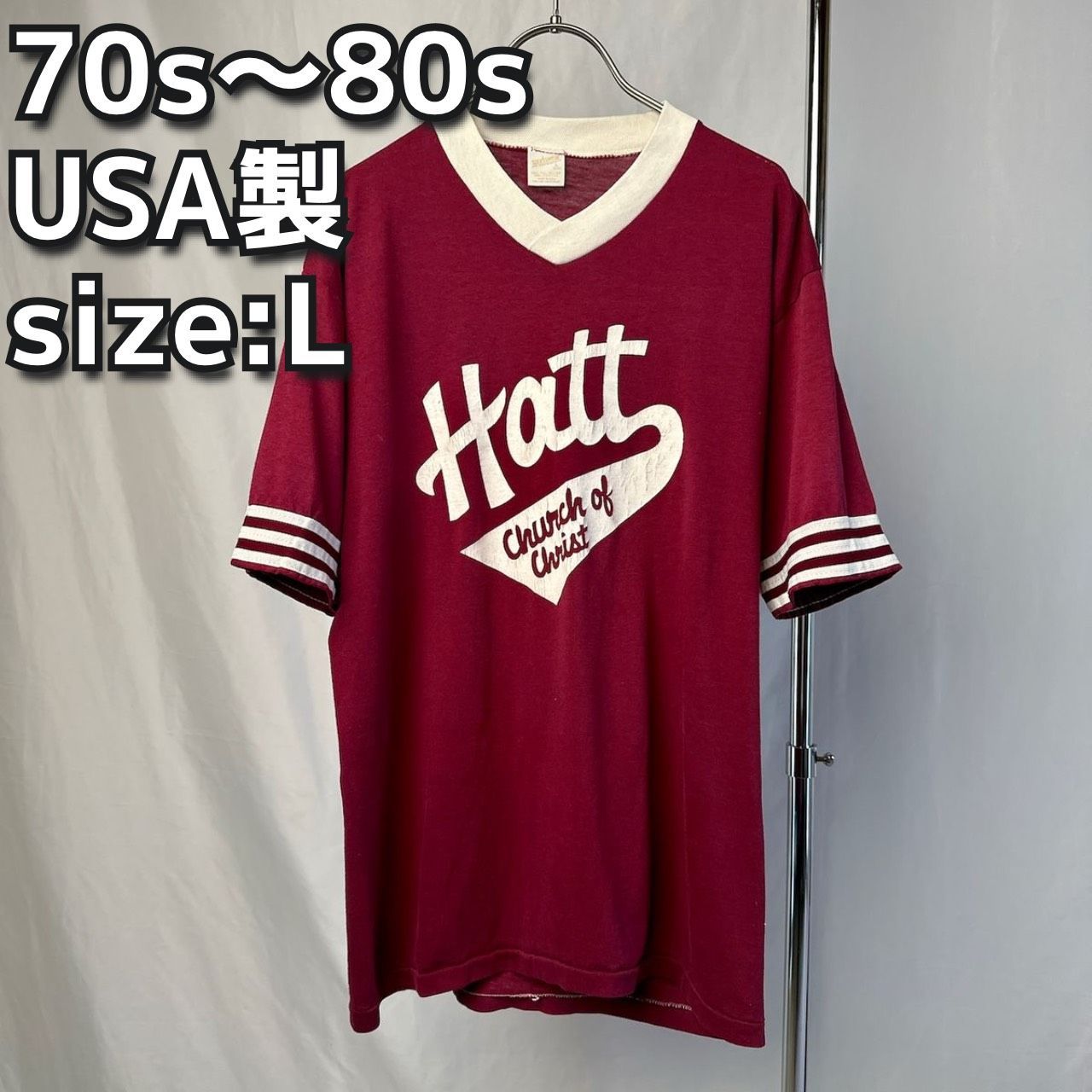 70s～80s USA製 sportswear フットボールT サイズ：L Hatt リンガーT V