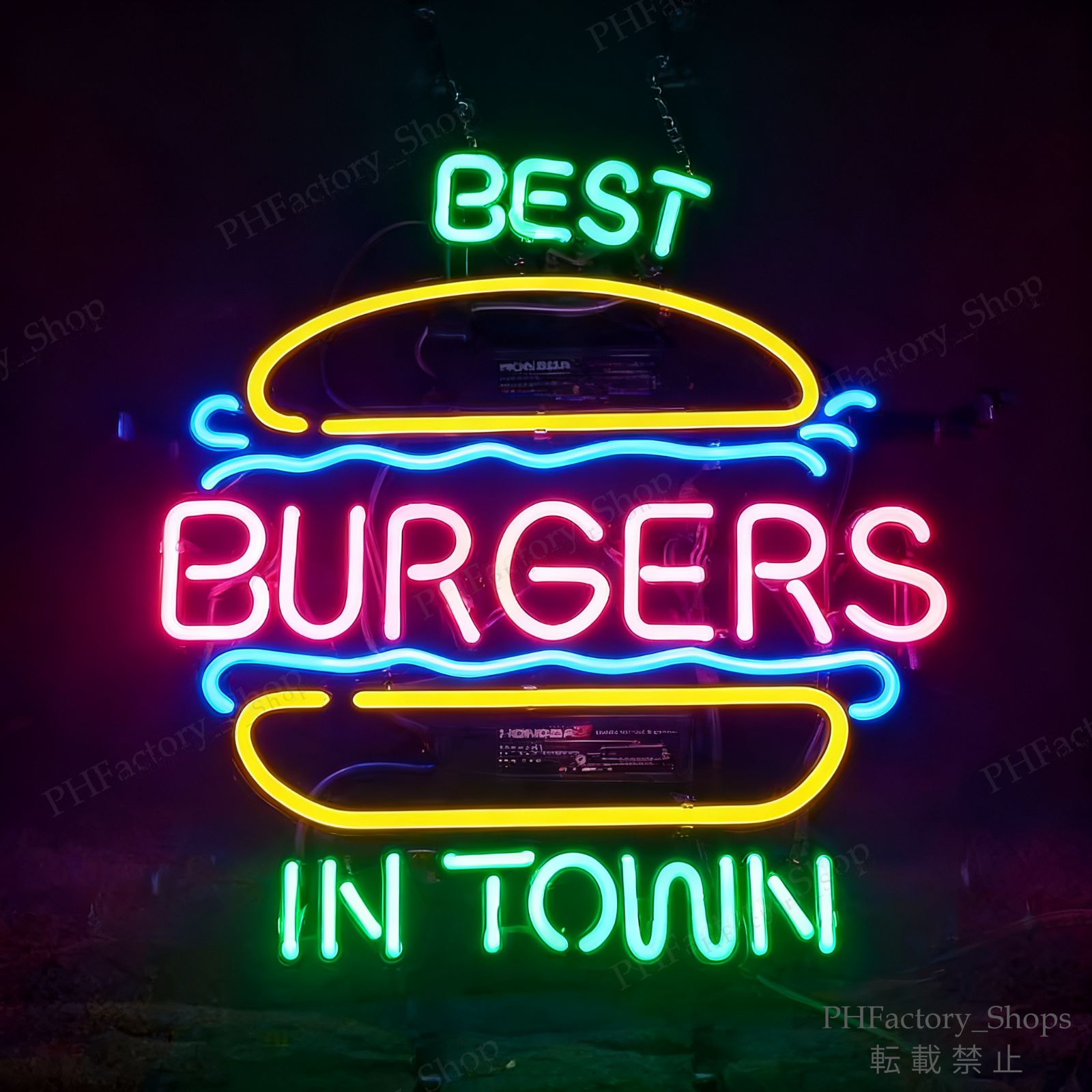 バーガー BURGER ネオン看板 ネオンサイン 広告 店舗用 NEON SIGN レストラン アメリカン雑貨 看板 ネオン管 店舗装飾 48X38CM