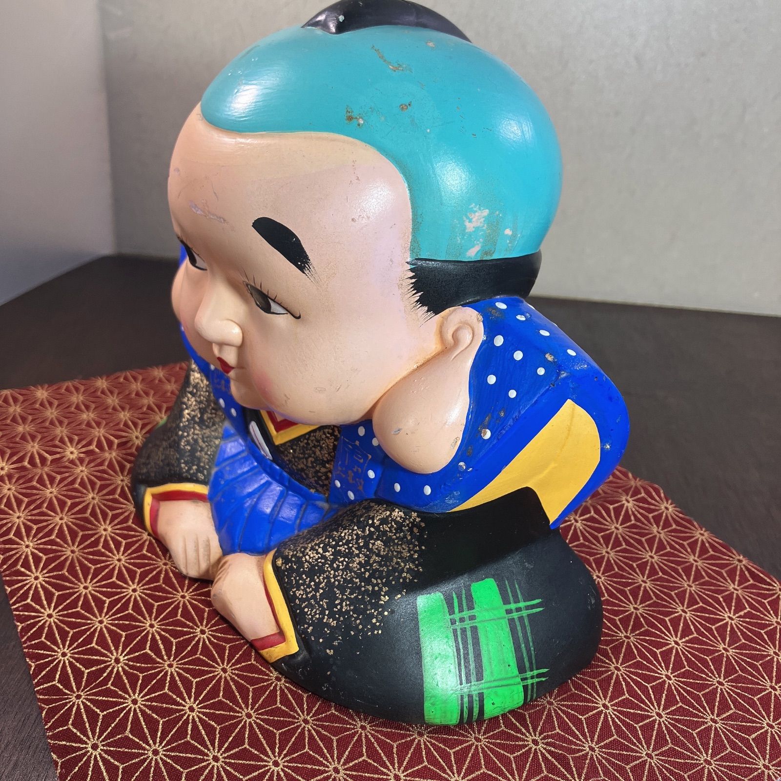 福助 置物 貯金箱 縁起物 陶器 骨董品 アンティーク レトロ よーいドン