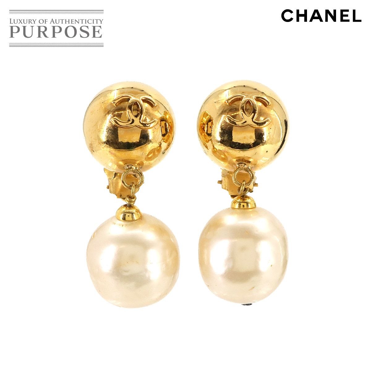 シャネル CHANEL フェイクパール スイング イヤリング ココマーク ゴールド ホワイト 28 ヴィンテージ アクセサリー 90278314