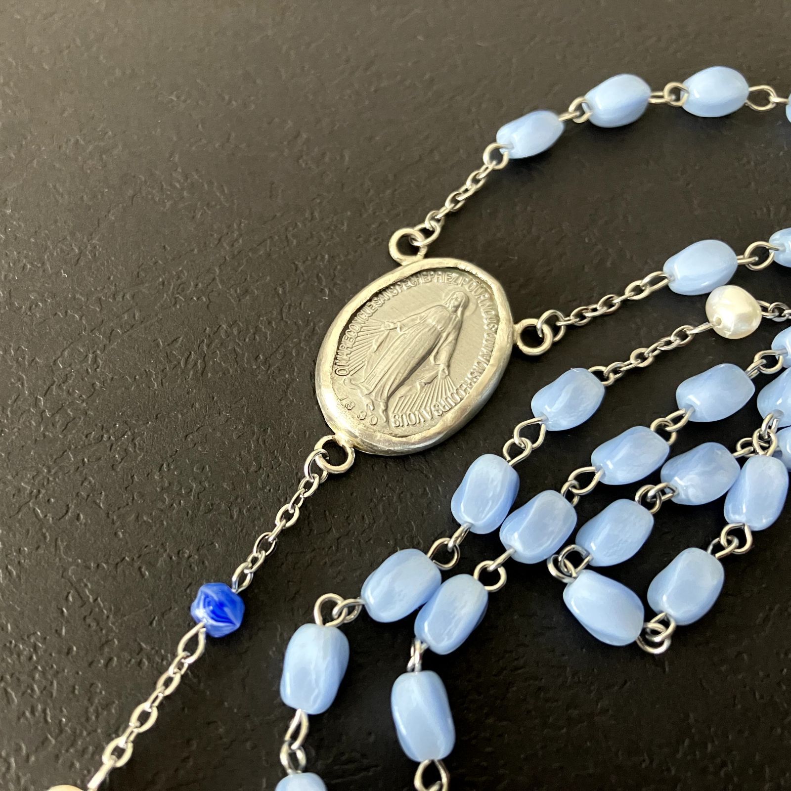 フランス奇跡のメダイ] ロザリオnecklace - vintageガラス*SV 1点限り 