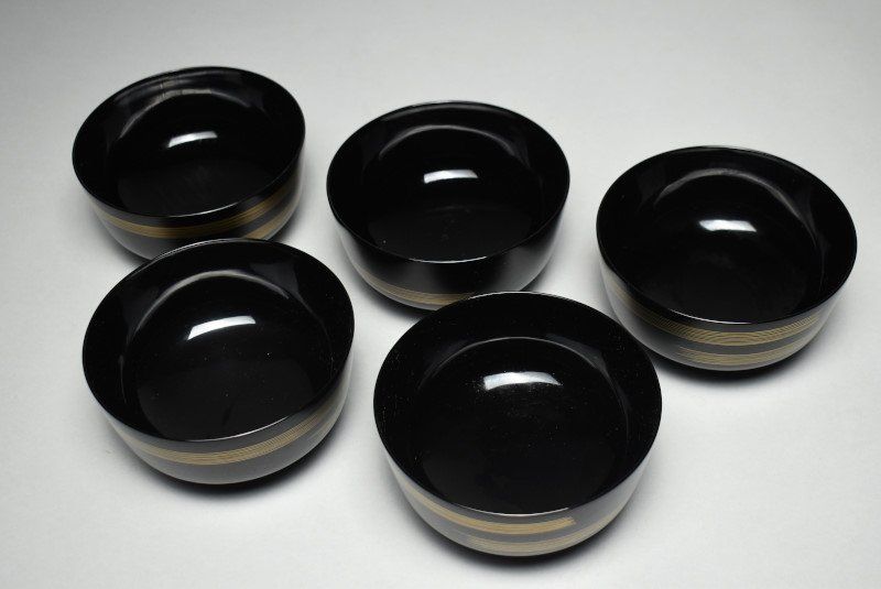 蔵A4652 塚本規義 露蒔絵 煮物椀 蓋物 五客 共箱