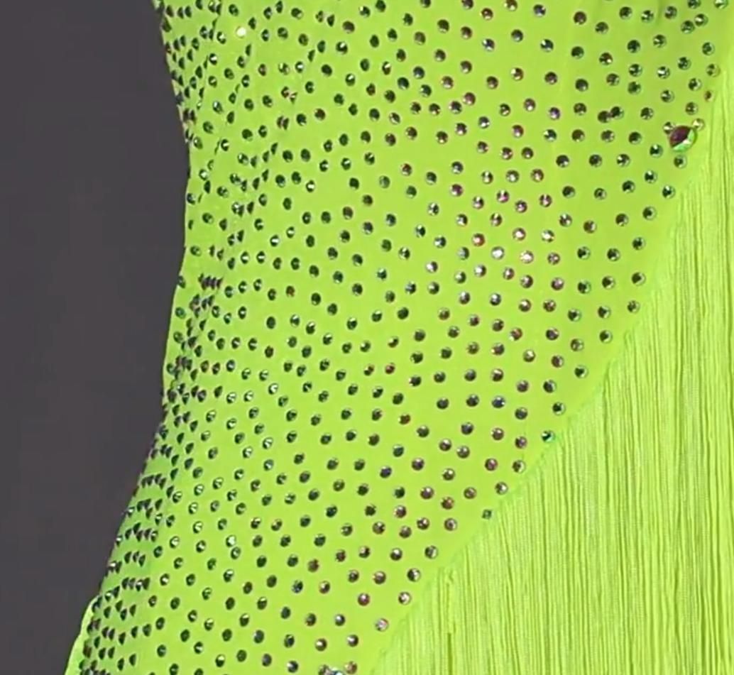 社交ダンス衣装 ラテンワンピースドレス グリーン オーダーメイド 新品