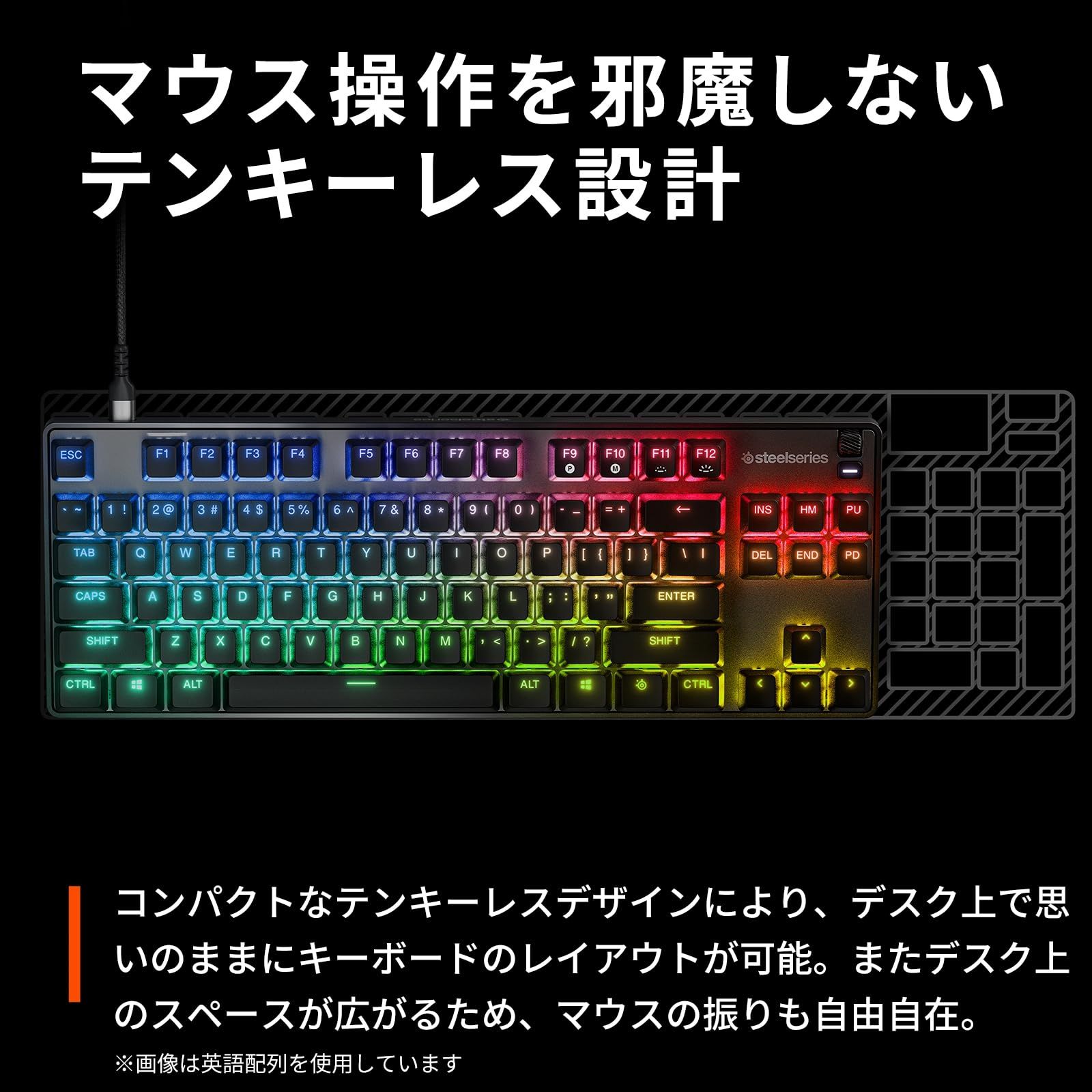 SteelSeries ゲーミングキーボード テンキーレス Apex 9 TKL JP 有線 日本語配列 レスポンスタイム0.2ms 搭載  アクチュエーションポイント1.0mm設定可能 OptiPoint光学スイッチ 高耐久 64852 ブラッ [日本 - 公式卸売り