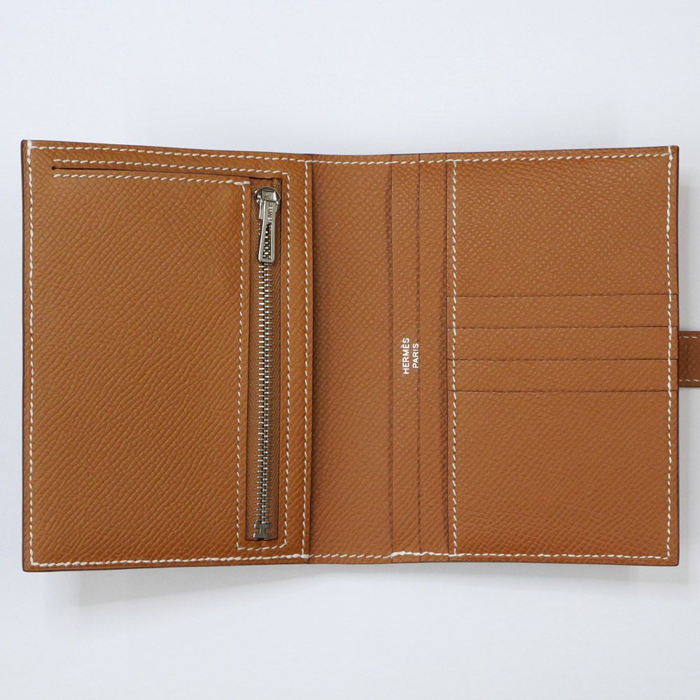 美品❣入手困難❣エルメス べアン ヴォーエプソン ブラウン シルバー金具 名東】エルメス ベアン コンパクト ゴールド シルバー金具