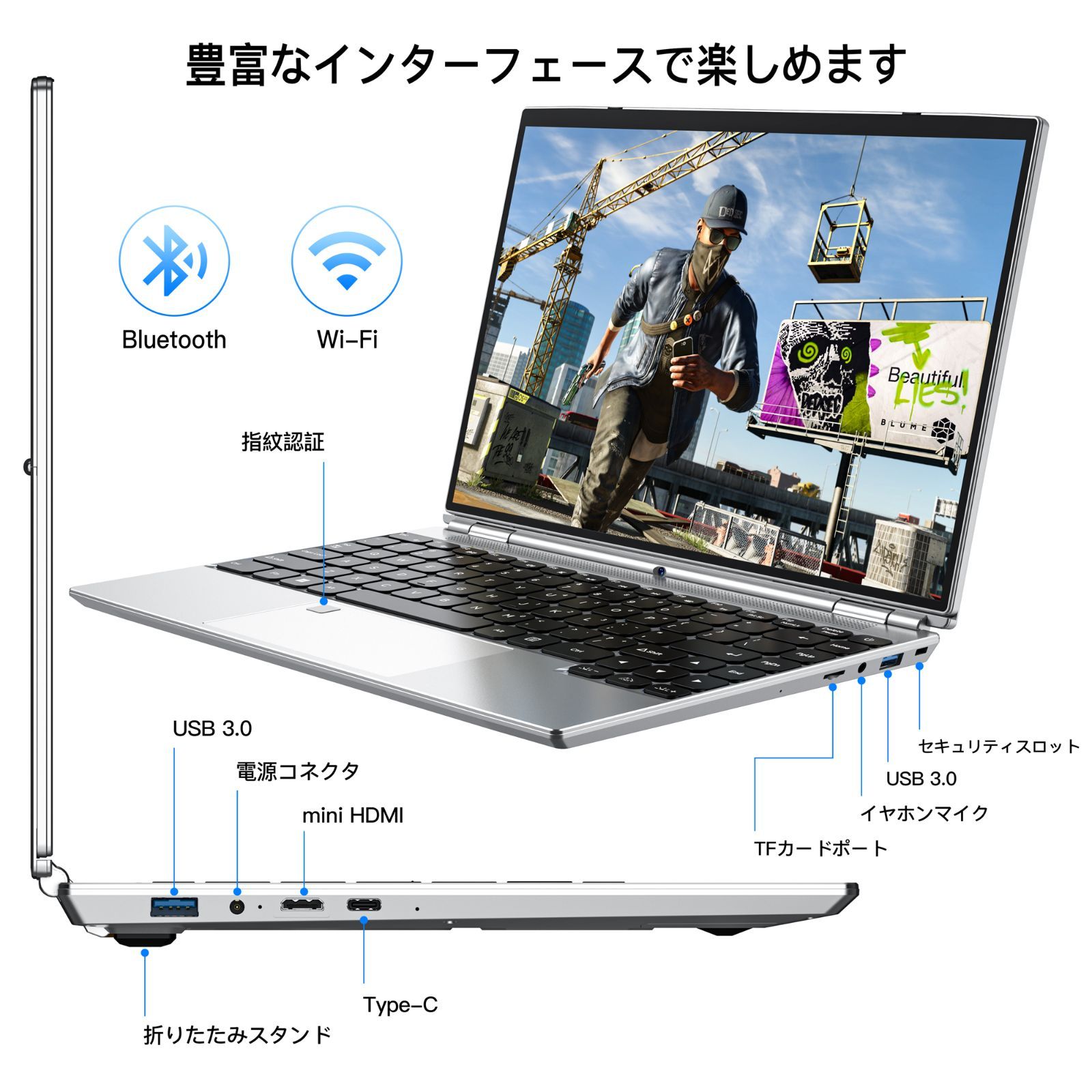 ノートパソコン 2024 新品 14インチ Windows 11 メモリ16GB DDR4 RAM 512GB タッチパネル IPS 1920x1200 指紋認証付き バクライトキーボード パソコン ノートPC パソコンPC 新品 4-in-1タブレットPC