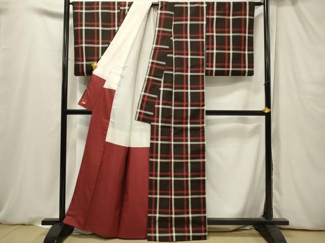 平和屋着物■極上　本場縞大島紬　縞格子　背抜き仕立て　ロング丈　松皮菱　さつま染織謹製　証紙付き　逸品　未使用　DZAA7399kh5 平和屋着物□極上 本場縞大島紬 縞格子 背抜き仕立て ロング丈 松皮