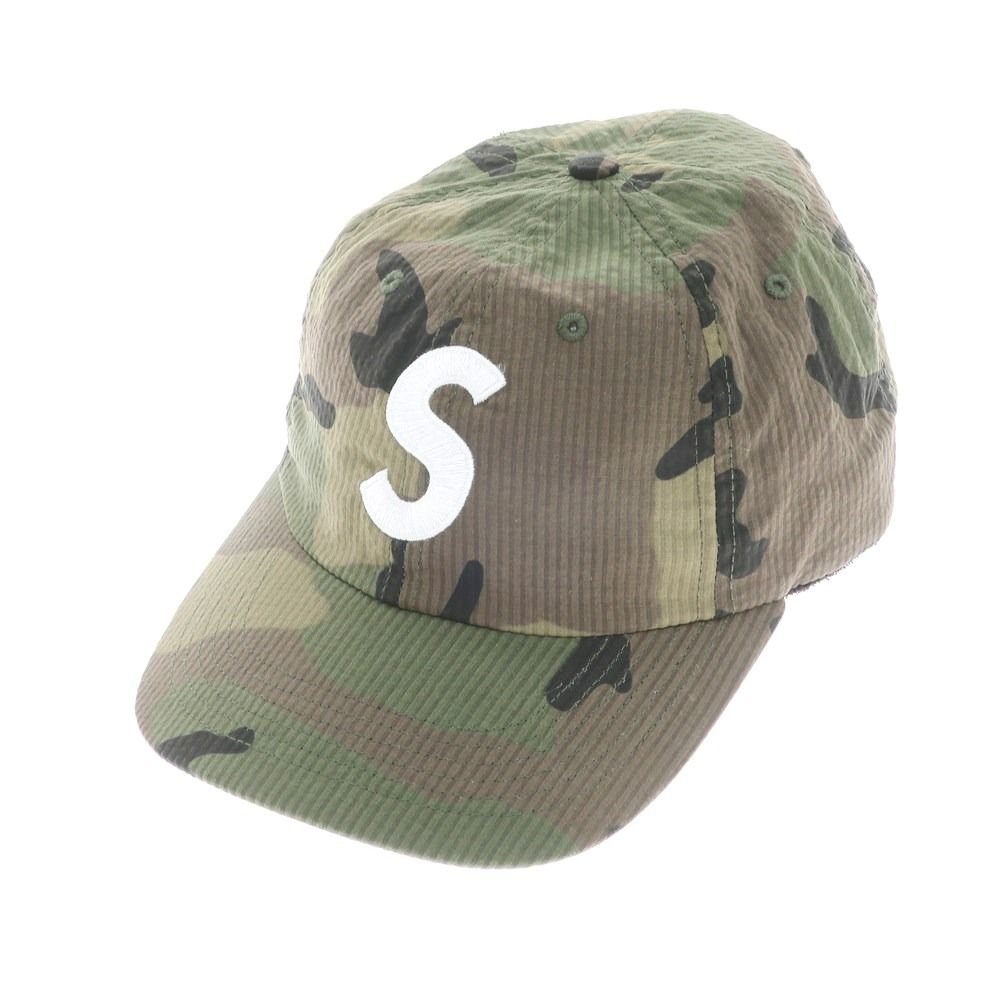 【中古】シュプリーム Supreme 2024年春夏 Seersucker S Logo 6-Panel シアサッカー キャップ オリーブグリーンxブラウン【サイズONE SIZE(58cm)】【メンズ】