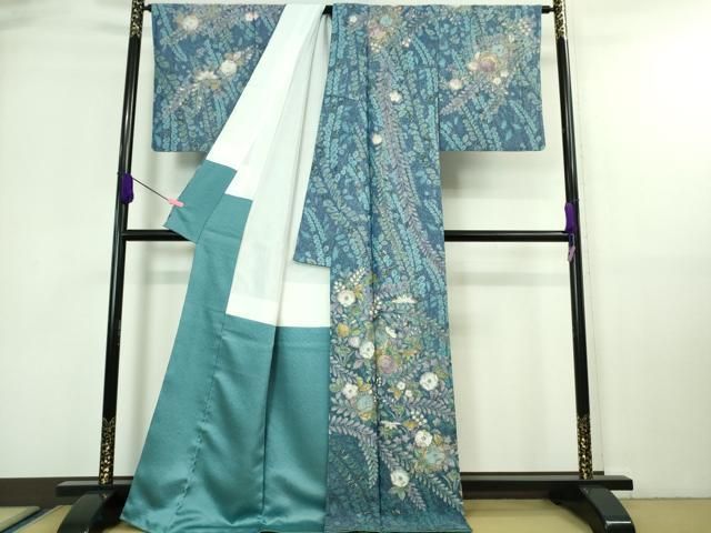 平和屋着物■極上　染色図案　 池川禎亮　訪問着　辻が花　金彩　銀通し地　逸品　DZAA7349kh5 平和屋着物□極上 染色図案 池川禎亮 訪問着 辻が花 金彩 銀通し地