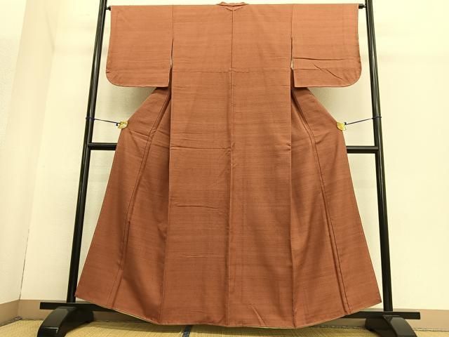 平和屋着物○上質な紬 色無地 赤茶色 正絹 逸品 未使用 BAAT3175hv  