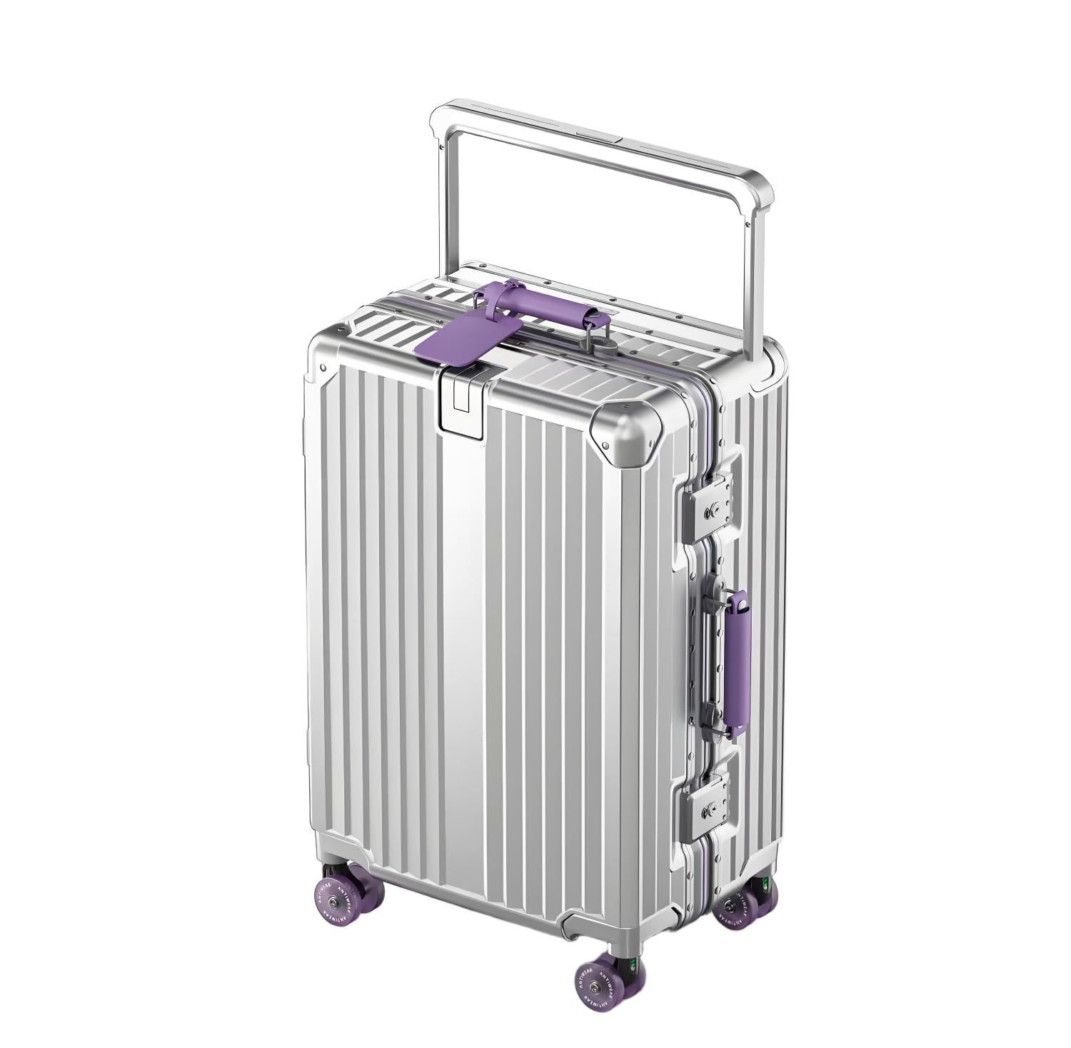 鋳造ホイール 女性 静音キャスター 大容量 キャスターの丸洗いも アルミフレーム 軽量 SILVERY スーツケース PURPLE-WHEEL 日本デザイナー設計 24 KPLDOL