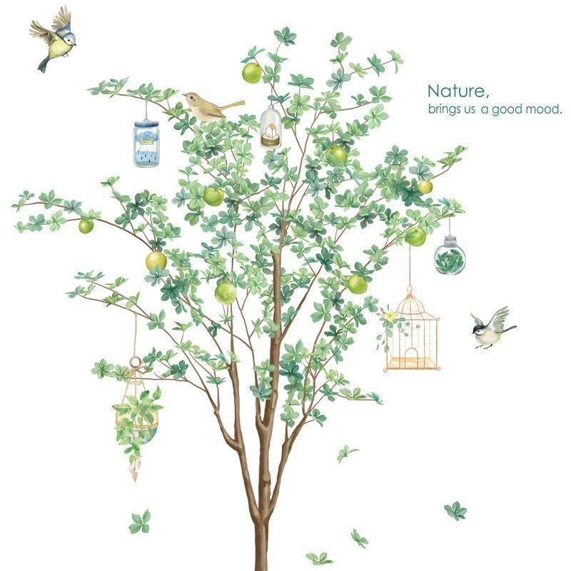 ウォールステッカー 小鳥 木 植物 自然  インテリア 鳥カゴ 緑 森林