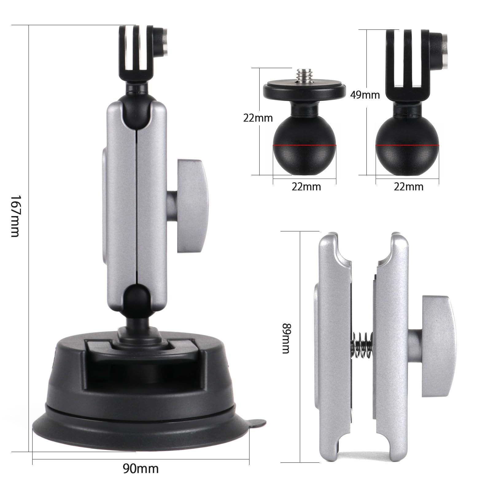 吸盤式車載カメラマウント 360度角度調整 吸盤スタンド Gopro GoPro Insta360 スマホなど装着可能 車載カメラ用 吸盤マウント