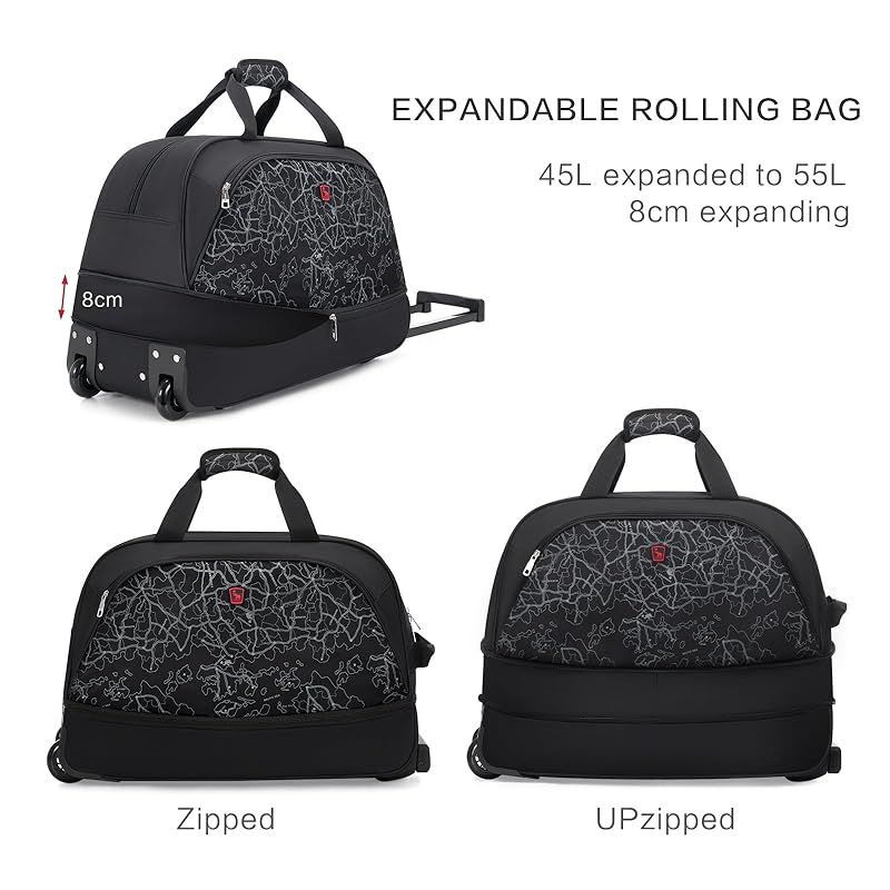 OIWAS 2wayボストンキャリー 55L 機内持ち込み キャスター付き キャリーバッグ 防水 大容量 ボストンバッグ トラベルバッグ コンパクト 修学旅行 出張 通学 ライトブラック 0 NEXPOTALLINN_EU