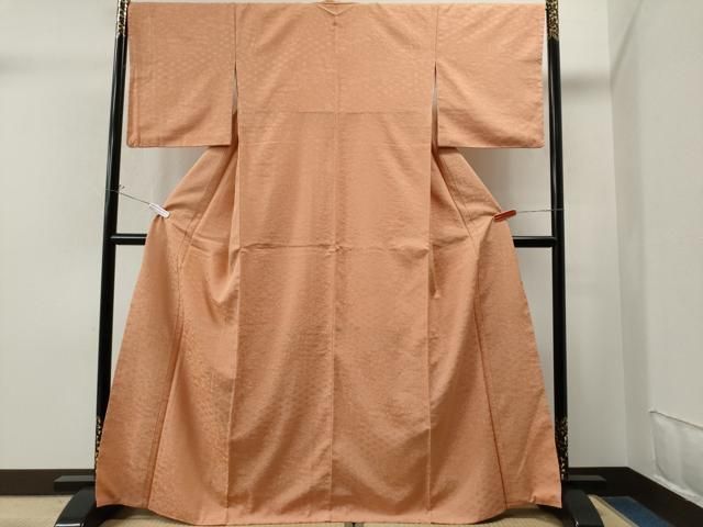 平和屋着物□上質な色無地 青海波舞葉地紋 小麦色 正絹