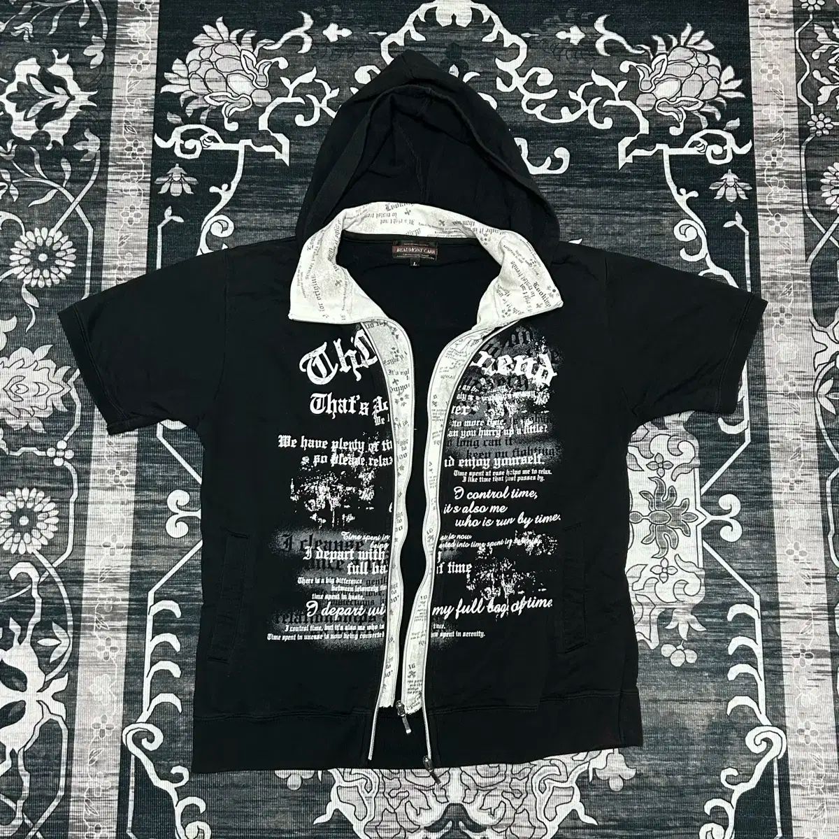 Y2K パンク レタリング レイヤード 半袖 フード ジップアップ