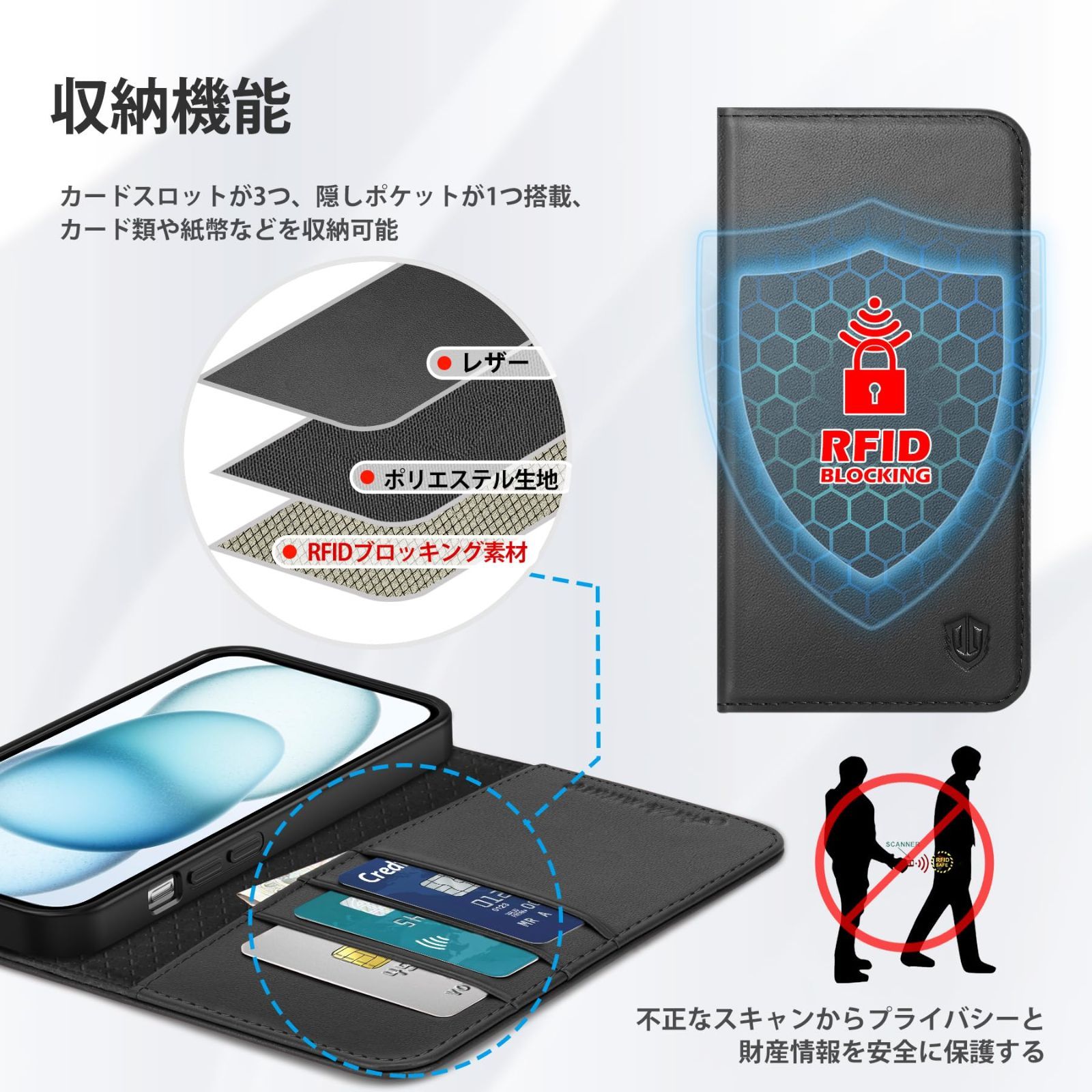 SHIELDON iPhone 15Pro 対応ケース ホ G ブラック 763