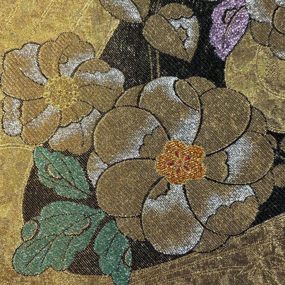 袋帯 秀品 振袖向き 辻が花柄 流水 箔 金色 六通 正絹