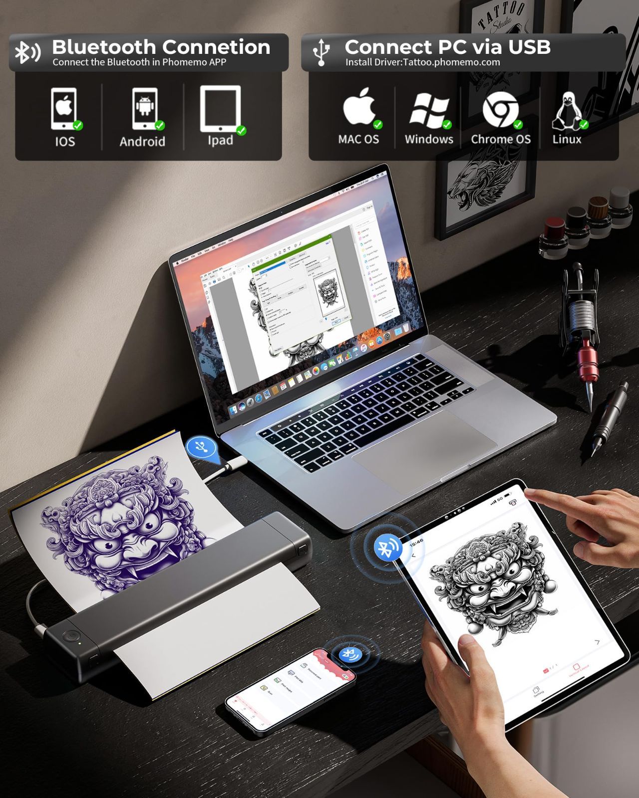 Itari M08F tattoo printer タトゥー用紙10枚と収納ケース付き付属 