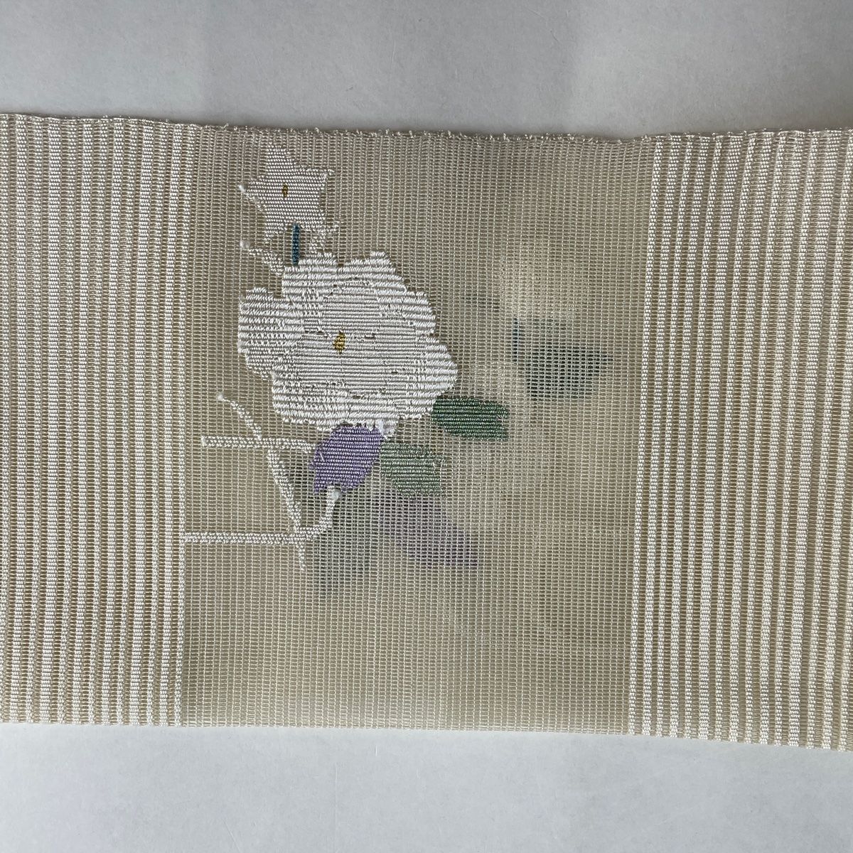 名古屋帯 秀品 夏帯 絽 八寸名古屋帯 草花 観世水 金銀糸 クリーム