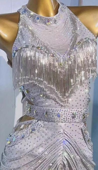 社交ダンス衣装 ラテンワンピースドレス キラキラ ホワイト オーダーメイドccc 社交ダンス衣装 ラテンワンピースドレス キラキラ ホワイト オーダー