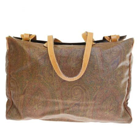  エトロ ETRO ペイズリー トートバッグ 旅行バッグ ブラウン PVC レザー 06JA075