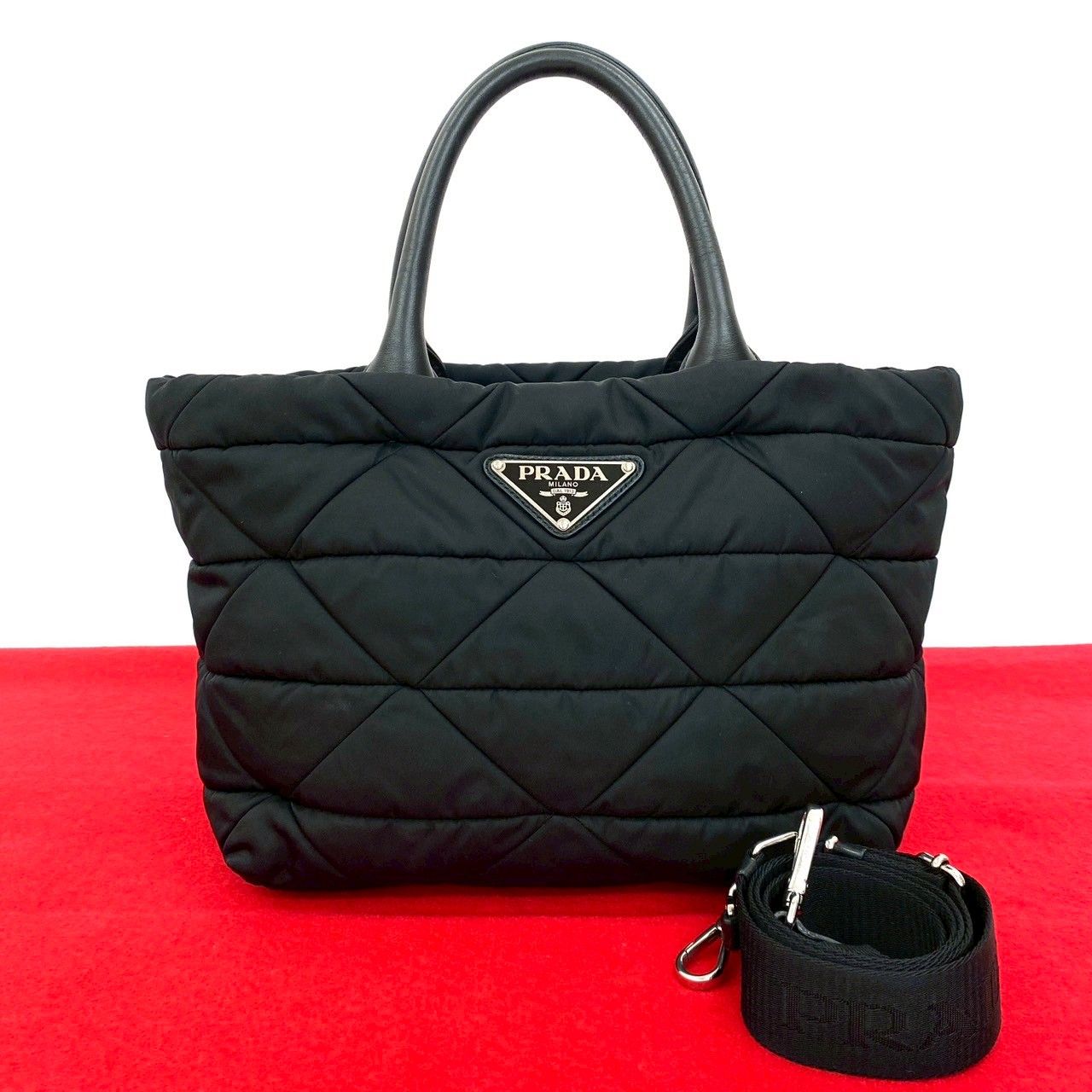 極美品】プラダ スモールパデットトート 2way ブラック ショルダー 