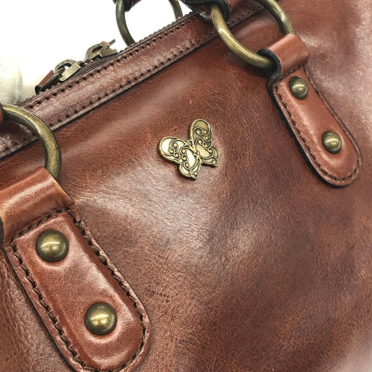 年末年始セールAnna Sui アナスイブラウンレザー ボストンバッグ ANNA SUI アナスイ ボストンバッグ レザー ブラウン レディース