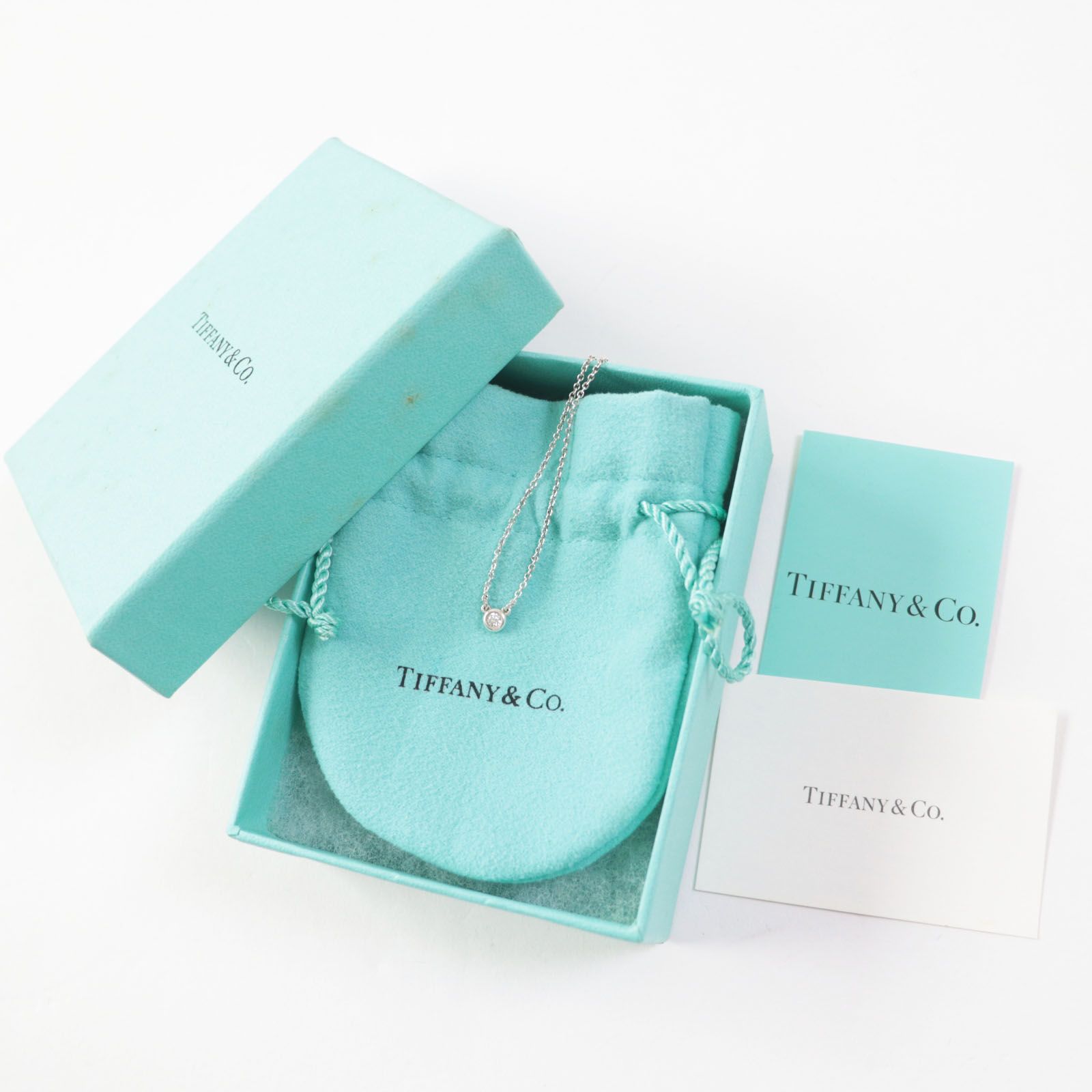 美品 TIFFANYu0026Co. ティファニー バイザヤード SV925 ダイヤモンド ネックレス シルバー 箱・保存袋付き 重量1.5g レディース