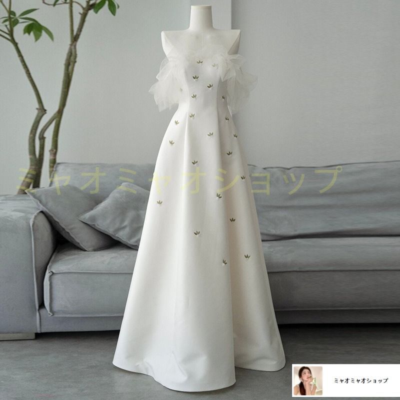 ♥カラードレス ロングドレス パーティードレス 白 ホワイト チューブトップ フリル ライトドレス コンサート イブニングドレス 二次会 フォーマル 発表会 演奏会 花嫁 結婚式