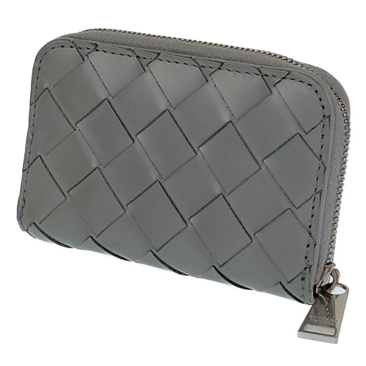 BOTTEGAVENETA ボッテガヴェネタ イントレチャート コンパクトウォレット グレー シルバー金具 カーフ /レザー ケース ラウンドファスナー メンズ 402106 【中古】 BOTTEGAVENETA ボッテガヴェネタ イントレチャート コンパクト