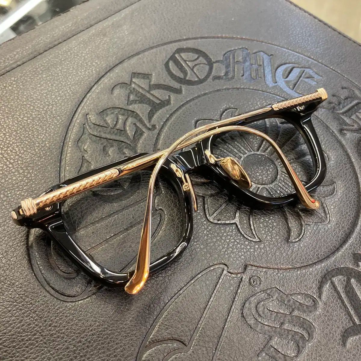 CHROME HEARTS (クロムハーツ) SPUR EM ブラック/ゴールド クロムハーツ SPUR EM メガネ 表記なし ブラック×ゴールド 54□19-152