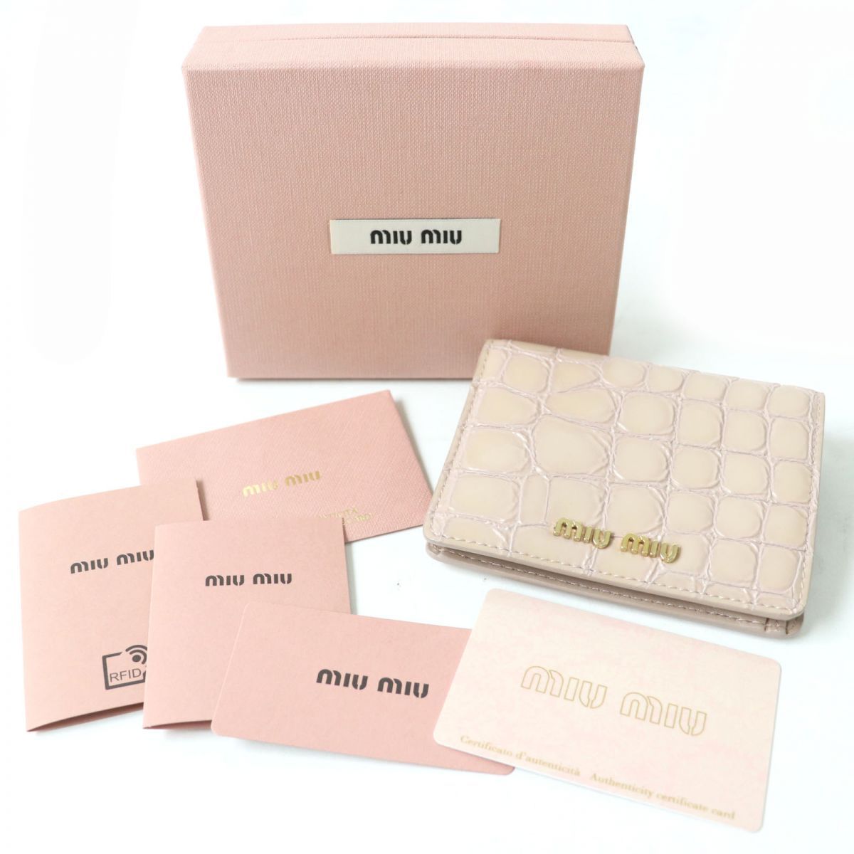 未使用品△MIUMIU ミュウミュウ 5MV204 ロゴ金具付 クロコダイル 