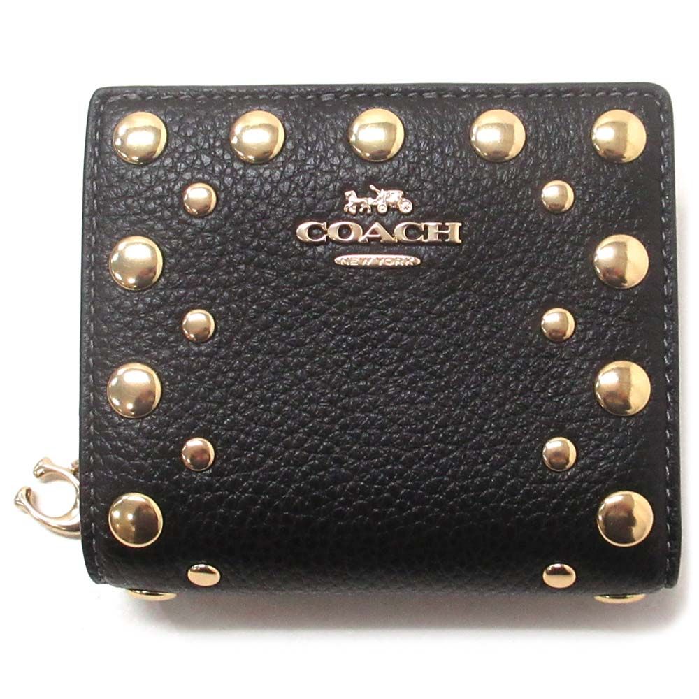 コーチ レザー財布 COACH アウトレット スタッズ ロゴ チャーム コンパクト スナップ ウォレット 二つ折り財布 CAP09 IMBLK