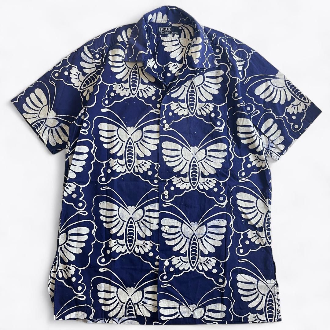 90s POLO RALPH LAUREN 蝶 オープンカラーシャツ ネイビー 2000000016337