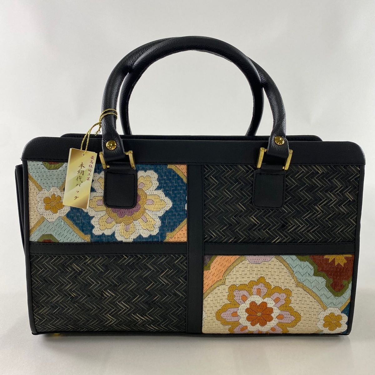 和装バッグ 秀品 フォーマル 華文 金糸 黒 和装小物